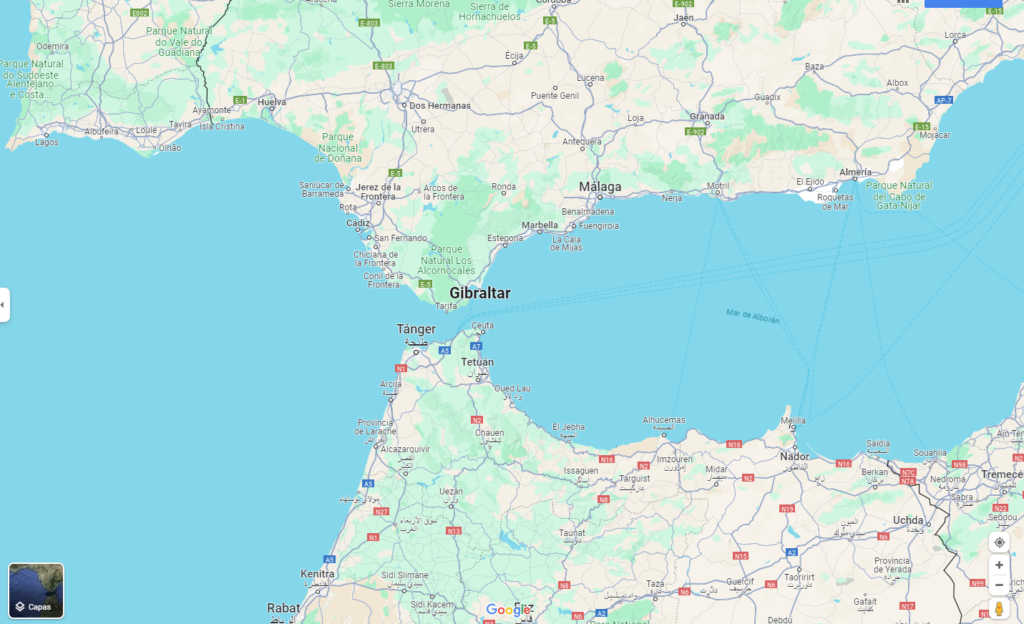 Estrecho de Gibraltar en el mapa