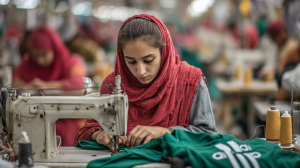 mujer pakistaní cosiendo