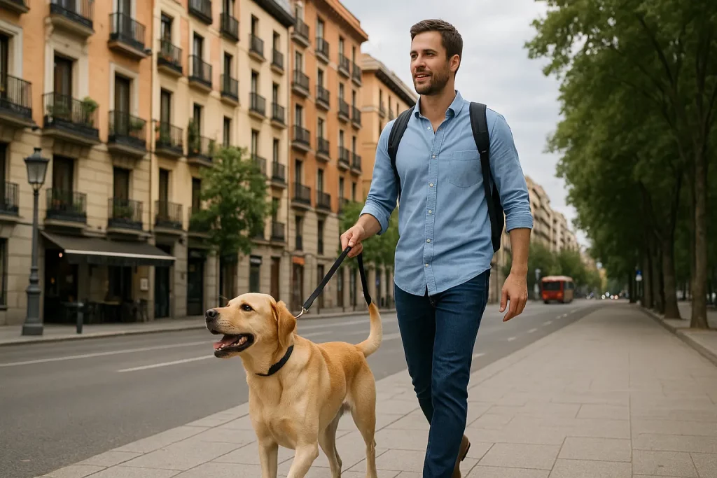 hombre paseando perro
