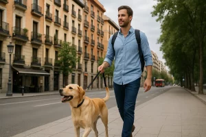 hombre paseando perro