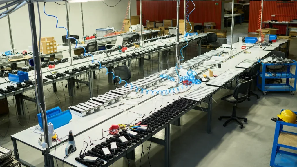 Línea de producción industrial para explicar el sistema Just in Time.