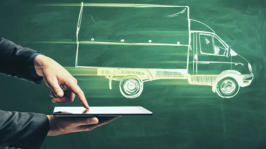 Ruta de transporte dibujada en una pizarra para explicar la optimización de rutas.