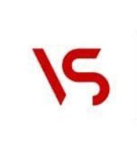 Logotipo rojo con las letras estilizadas 'VS' sobre un fondo blanco